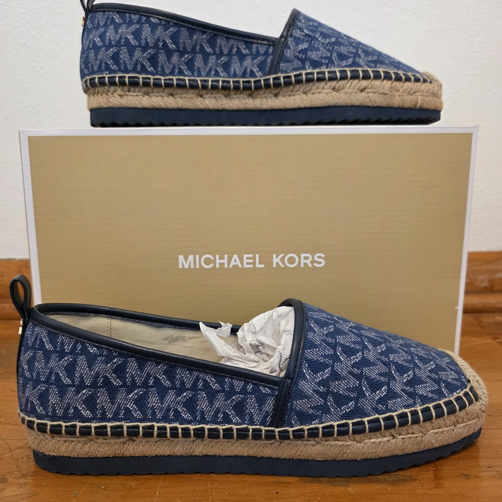 Michael Kors Lenny Logo Jacquard Slip-On Espadrille In Denim/Navy Size 6.5M - Picture 3 of 11